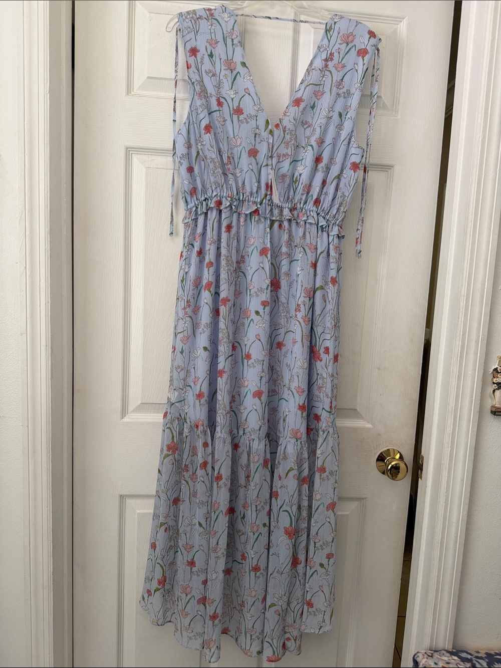 Banana Republic Light Blue Floral Tie-Shoulder Maxi Dress